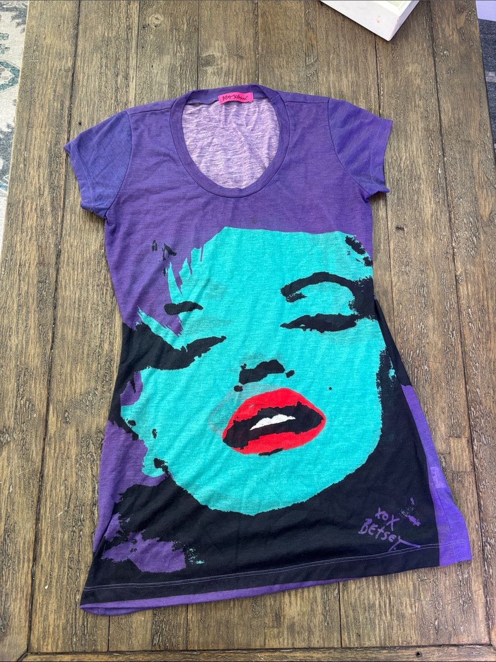 Vintage Betsey Johnson Purple Teal Marilyn Monroe Graphic Tunic